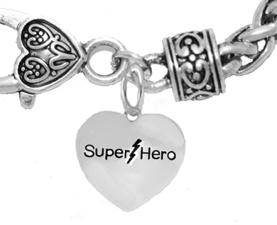 Super Hero Heart, Antique Wheat Chain Bracelet, Safe- No Nickel. Lead, Or Poisonous Cadmium. 1910B1