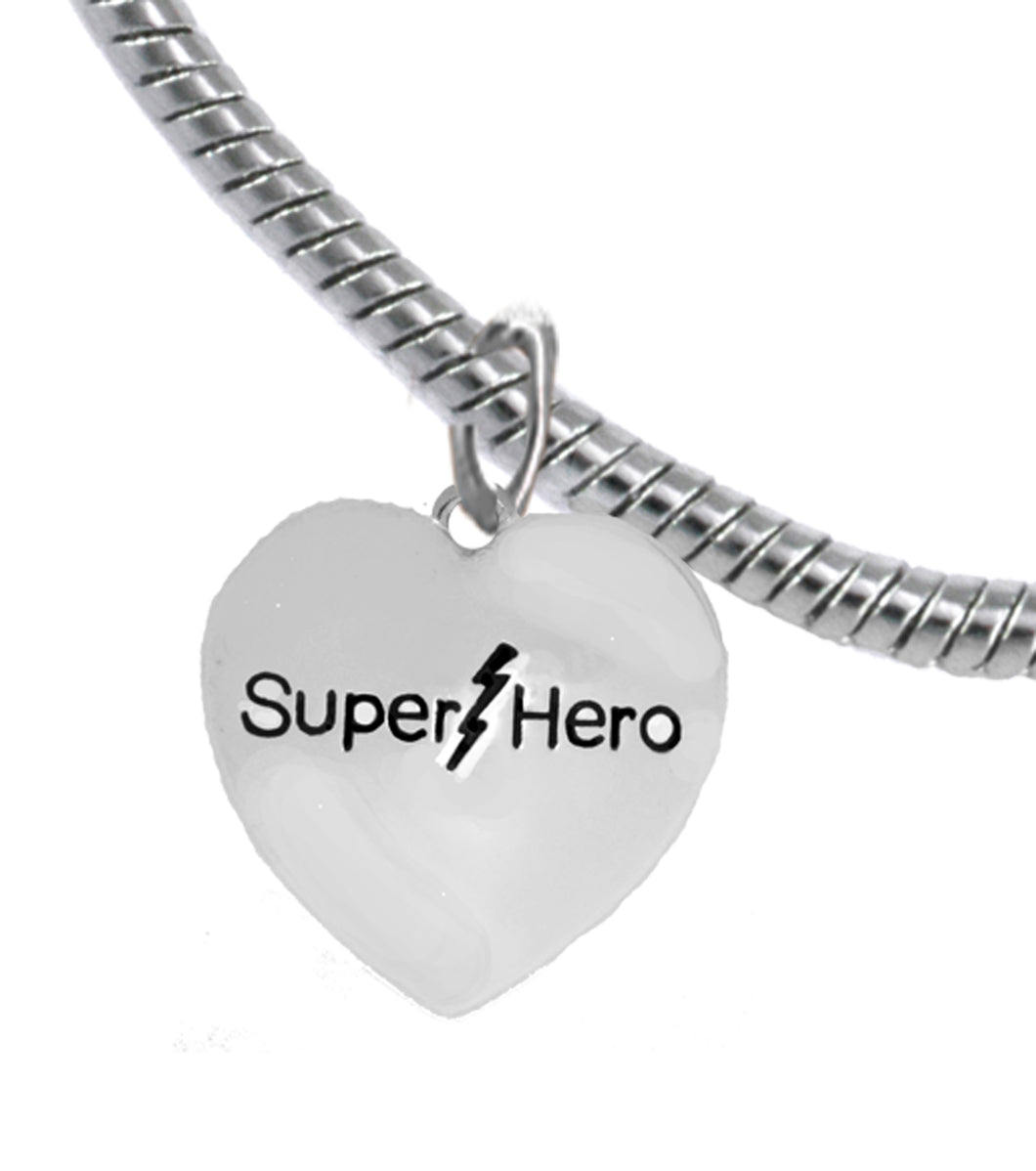 Super Hero Heart Charm, Elegant Antique Snake Chain Bracelet, No Nickel. Lead, Cadmium  1910B7