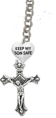 Keep My Son Safe, Heart, And A Crucifix, Through A Holy Trinity Adjustable Necklace, Nickel Free