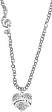 Marching Band Crystal Heart, Treble Clef Rolo Chain Adjustable Necklace, Safe - Nickel Free