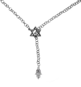 Jewish Hamsa, A Sign of Protection from Evil, on Star of David, Rolo Chain Necklace, Safe