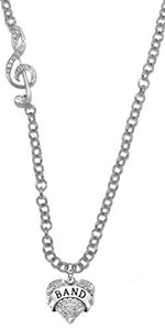 Band Crystal Heart, Treble Clef Rolo Chain Adjustable Necklace, Safe - Nickel & Lead Free