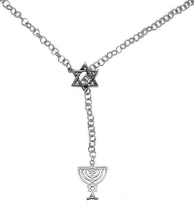 Jewish Menorah, A Symbol of Judaism, First Used by Moses, on A Star of David, Rolo Chain Necklace