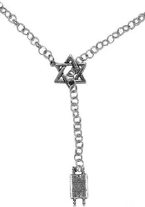 Jewish Torah, The Five Books of Moses, Through A Star of David, Rolo Chain Necklace - Nickel Free