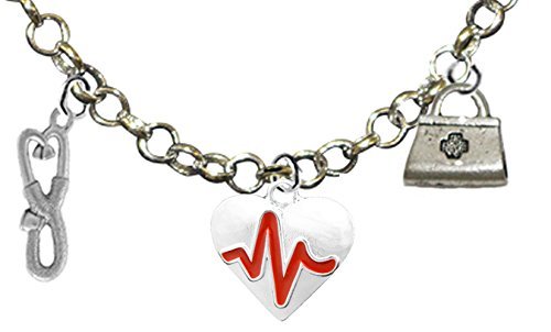 RN, Nurse, Heart with A Heartbeat, Adjustable Charm Necklace, Safe - Nickel & Lead Free