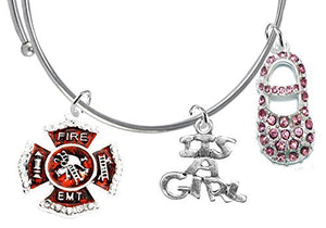 EMT Firefighter's Wife's "It’s A Girl", Adjustable Bracelet, Safe - Nickel & Lead Free