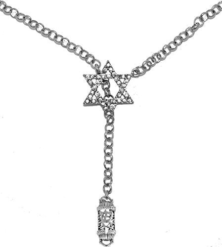 Jewish Mezuzah, Beautifully Sculptured Through a Crystal Star of David, Rolo Chain Necklace Safe