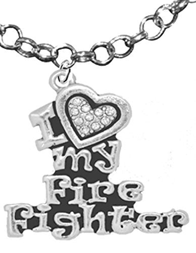 Firefighter, I Love My Firefighter, Genuine Crystal Necklace - Safe, Nickel & Lead Free