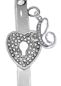 It Really Locks! The Key to My Heart, "Initial C", Cuff Crystal Bracelet - Safe, Nickel & Lead Free