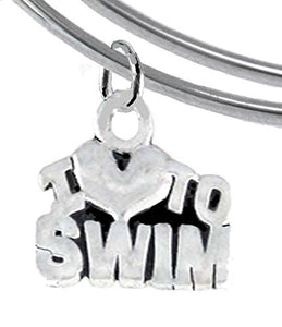 I Love Swimming Adjustable Charm Bracelet - Safe, Nickel, Lead & Cadmium Free