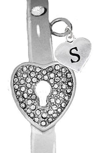 It Really Locks! The Key to My Heart, "Initial S", Cuff Crystal Bracelet - Safe, Nickel & Lead Free
