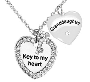 Granddaughter "Key to My Heart" and "Granddaughter Genuine Crystal Heart", Adjustable Necklace