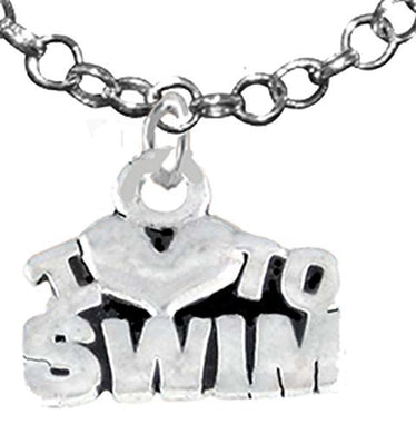 I Love Swimming Necklace, Hypoallergenic Safe - Nickel & Lead Free