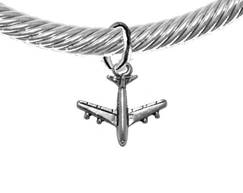 Jet Airplane, Hypoallergenic Genuine Cable with Crystal Ends Charm Bracelet, Nickel & Lead Free