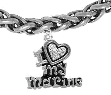 Marine I Love My Marine, Crystal Heart, Bracelet, Hypoallergenic, Safe - Nickel & Lead Free
