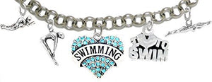 I Love Swimming 5 Charm Adjustable Bracelet - Safe, Nickel, Lead & Cadmium Free