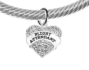 Airline Flight Attendant, Hypoallergenic Genuine Cable with Crystal Ends Charm Bracelet, Nickel Free