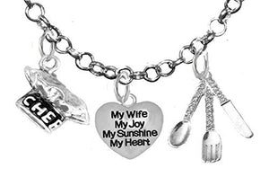 Cooking Jewelry, My Wife, My Joy, My Sunshine, My Heart, Chef Hat, Silverware, Adjustable Necklace
