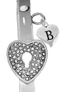 It Really Locks! The Key to My Heart, "Initial B", Cuff Crystal Bracelet - Safe, Nickel & Lead Free