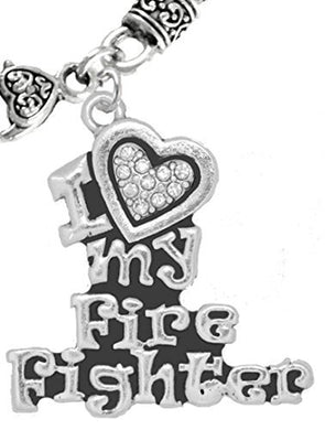 Firefighter, I Love My Firefighter, Genuine Crystal, Necklace - Safe, Nickel & Lead Free