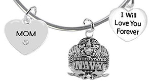Mom, I Will Love You Forever, Navy Hypoallergenic, Safe - Nickel & Lead Free