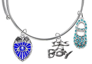 Policeman's Wife's Baby Shower Gifts, "It’s A Boy", Adjustable Bracelet, Safe - Nickel & Lead Free