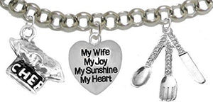 Cooking Jewelry, My Wife, My Joy, My Sunshine, My Heart, Chef Hat, Silverware, Adjustable Bracelet