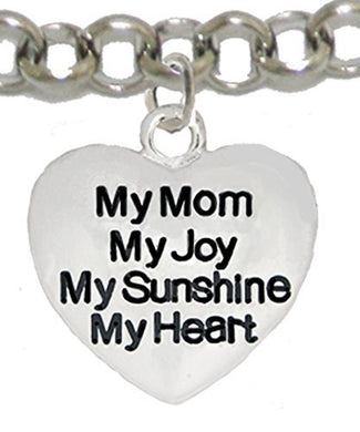 Message My Mom, My Joy, My Sunshine, My Heart, Adjustable Bracelet Safe - Nickel Free