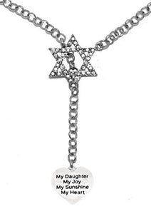 Jewish "My "Daughter", My Joy, My Sunshine, My Heart" Charm, Through Crystal Star of David, Necklace