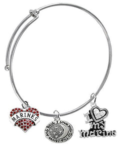 Marine, "I Love You to The Moon & Back", Crystal I Love My Marine, Adjustable Miracle Wire Bracelet