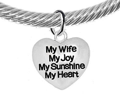 Message Bracelet, My Wife, My Joy, My Sunshine, My Heart, Adjustable Silver Cable Cuff Bracelet