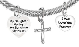My "Daughter", My Joy, My Sunshine, My Heart "I Will Love You Forever" Contemporary Cross, Bracelet