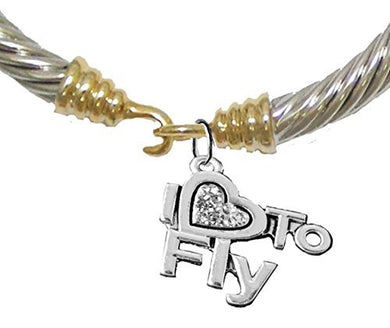 I Love to Fly, Hypoallergenic Genuine Cable Gold/ Silvertone Charm Bracelet, Nickel & Lead Free
