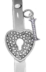 It Really Locks! The Key to My Heart, "Initial I", Cuff Crystal Bracelet - Safe, Nickel & Lead Free