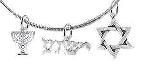 YESHUA (JESUS IN HEBREW) With Menorah & Star of David, Messianic, Snake Chain Necklace