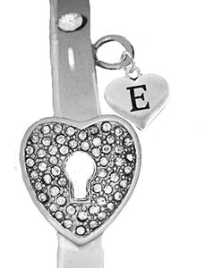 It Really Locks! The Key to My Heart, "Initial E", Cuff Crystal Bracelet - Safe, Nickel & Lead Free