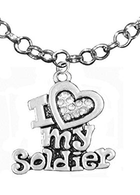 Army, I Love My Soldier Adjustable Necklace, Hypoallergenic, Safe - Nickel & Lead Free