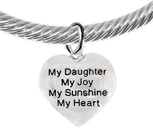 Message Bracelet, My "Daughter", My Joy, My Sunshine, My Heart, Silver Cable Cuff Bracelet - Safe