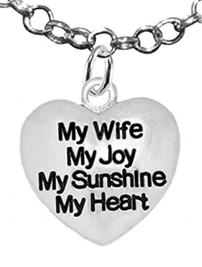 Message Jewelry, My Wife, My Joy, My Sunshine, My Heart, Adjustable Necklace - Safe, Nickel Free