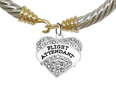 Airline Flight Attendant, Hypoallergenic Genuine Cable Gold/ Silvertone Charm Bracelet, Nickel Free