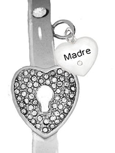 Message Bracelet, Madre, "The Key to My Heart", Genuine Crystal Bracelet, "It Really Locks!" Safe