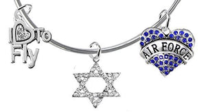 Air Force, "I Love to Fly", Genuine Crystal Star of David, Adjustable Bracelet - Safe, Nickel Free