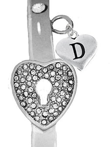 It Really Locks! The Key to My Heart, "Initial D", Cuff Crystal Bracelet - Safe, Nickel & Lead Free