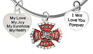 Firefighter, My Love, My Joy, My Sunshine, I Will Love You Forever Bracelet - Safe, Nickel Free