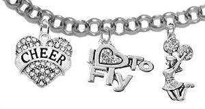 Cheer Crystal Heart, Crystal "I Love to Fly", Jumping Cheerleader, with 3" Extender, Bracelet