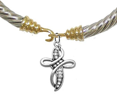 Christian Genuine Crystal Cross Yeshua Messianic, Gold / Silver Cuff Bracelet, Safe - Nickel Free
