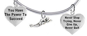 Never Stop Trying, Never Give Up, Swimming" Charm Adjustable Bracelet, Safe - Nickel & Lead Free