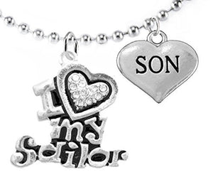 Navy "Son", Children's Adjustable Necklace, Hypoallergenic, Safe - Nickel & Lead Free