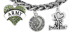 Army, "I Love You to The Moon & Back", Crystal "I Love My Soldier", Army Charm, Wheat Chain Bracelet