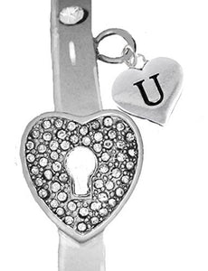 It Really Locks! The Key to My Heart, "Initial U", Cuff Crystal Bracelet - Safe, Nickel & Lead Free